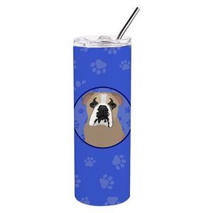 English Bulldog Lilac Tricolor  Stainless Steel 20 oz Skinny Tumbler, Blue